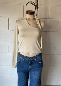 Remera Modal soft 1 hombro c-manga y cuello c-tiras p-atar #1025-3 - Edna Modas
