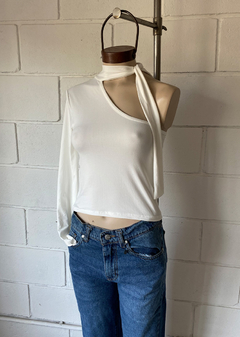 Remera Modal soft 1 hombro c-manga y cuello c-tiras p-atar #1025-3 - Edna Modas