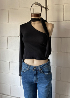 Remera Modal soft 1 hombro c-manga y cuello c-tiras p-atar #1025-3 - comprar online