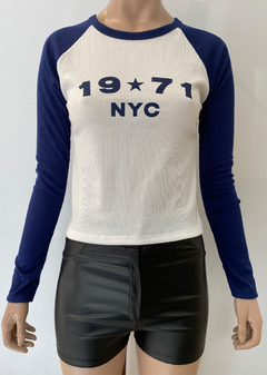 Remera m-larga combi ranglan estampada «1971» #1027-3 - Edna Modas