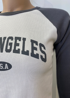 Remera m-larga combi ranglan estampada «Los Angeles» #1027-3 en internet