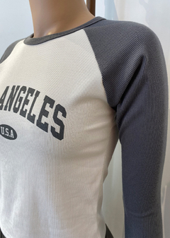 Remera m-larga combi ranglan estampada «Los Angeles» #1027-3 - Edna Modas
