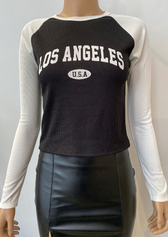 Remera m-larga combi ranglan estampada «Los Angeles» #1027-3