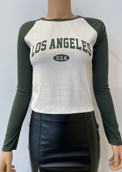 Remera m-larga combi ranglan estampada «Los Angeles» #1027-3
