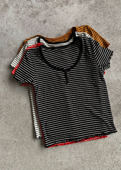 Remera morley rayado rulote con 3 botones #1097/R