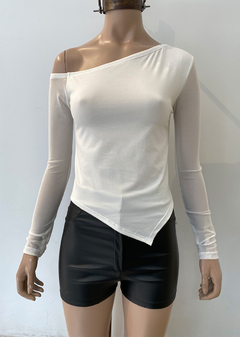 Remera modal soft combi c-tull 1 hombro caido m-larga #1866-3