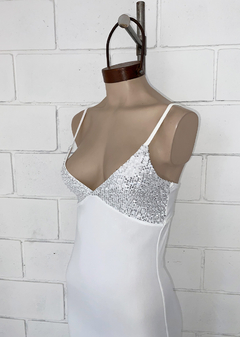 Vestido microfibra pecho lentejuelas y espalda media luna #219-3