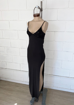 Vestido microfibra pecho lentejuelas y espalda media luna #219-3 - Edna Modas