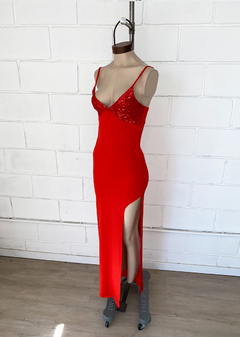 Vestido microfibra pecho lentejuelas y espalda media luna #219-3