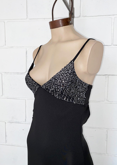 Vestido microfibra pecho lentejuelas y espalda media luna #219-3 - tienda online