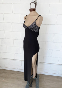 Vestido microfibra pecho lentejuelas y espalda media luna #219-3 - tienda online