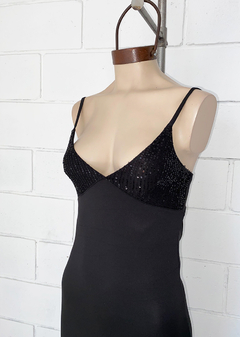 Vestido microfibra pecho lentejuelas y espalda media luna #219-3 - Edna Modas