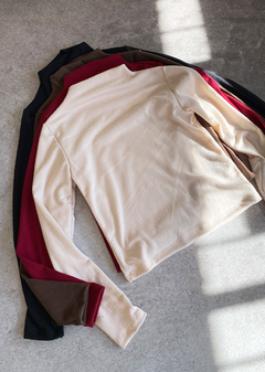 Remera Rib friza cuello Perkins m-larga #2227-3F
