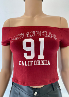Remera modal soft hombro descubierto 2 tiras m-corta #2234-E «Los angeles» - comprar online