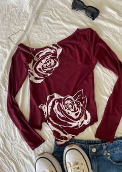 Remera modal soft m-larga estampado un hombro descubierto c-pico #3081-3