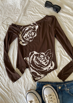 Remera modal soft m-larga estampado un hombro descubierto c-pico #3081-3 - Edna Modas