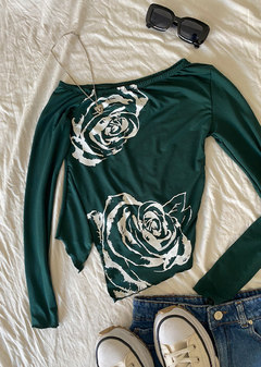 Remera modal soft m-larga estampado un hombro descubierto c-pico #3081-3 - tienda online
