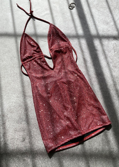 Vestido Crep Gliter Marylin escote profundo p-fruncir y atar #327-CG en internet
