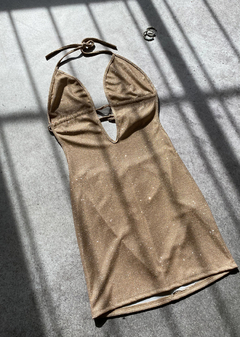 Vestido Crep Gliter Marylin escote profundo p-fruncir y atar #327-CG