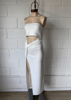 Vestido microfibra straples abertura c-pollera nudo en tajo #328-3 - comprar online