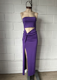 Vestido microfibra straples abertura c-pollera nudo en tajo #328-3 en internet