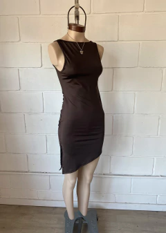 Vestido microfibra cuello bote c-frunce lateral y tajo en pico #347-2 - Edna Modas