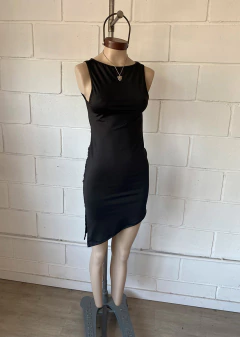 Imagen de Vestido microfibra cuello bote c-frunce lateral y tajo en pico #347-2