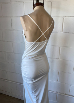 Vestido microfibra largo buche c-frunce lateral #374-3 - Edna Modas