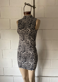 Vestido microfibra animal print cuello Perkins #462-P - tienda online