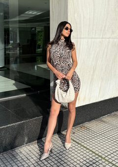 Vestido microfibra animal print cuello Perkins #462-P - comprar online