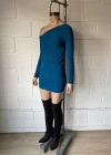 Vestido Ity Gliter m-larga 1 hombro caído #478-G