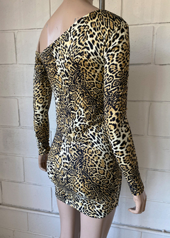 Vestido modal soft animal print m-larga 1hombro caído #478-P - tienda online