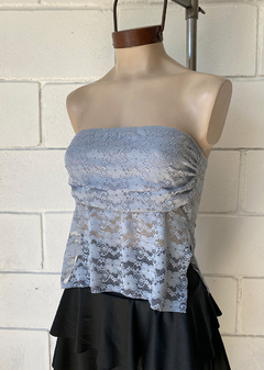 Top encaje strapless frunce y tajos laterales #5337/E