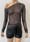 Remera tull strass m-larga 1 hombro caido #5444-S