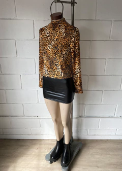 Remera modal cuello Perkins animal print m-larga #2227-3P - Edna Modas