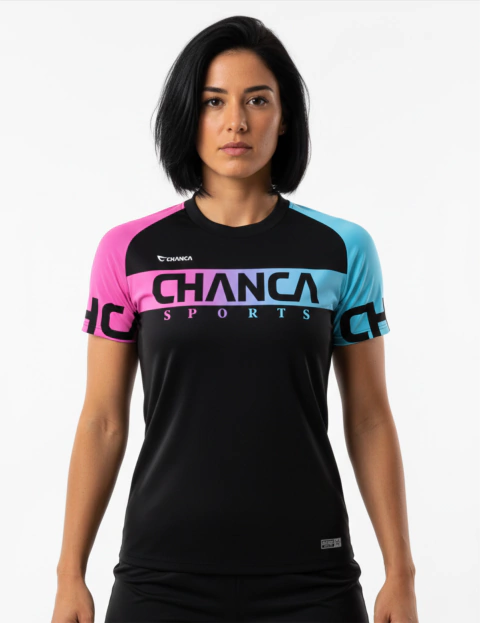 002 - CAMISETA CHANCA ROSA E AZUL FUTEVÔLEI FEMININA - comprar online