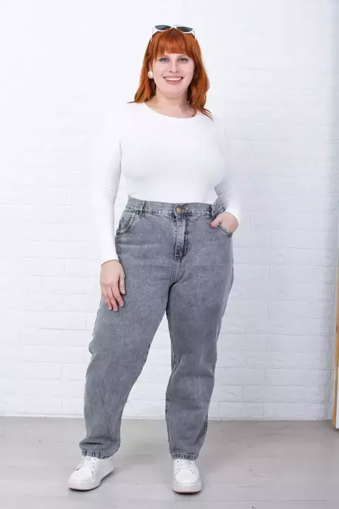 Jean Mom Mujer Gris Tiro Alto Talles Grandes Art 572 - comprar online