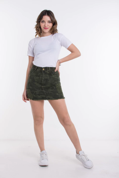 Pollera Short Jean Gabardina Mini Mom Mujer Camuflado 761 - comprar online