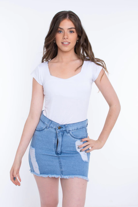 Pollera Mini Jean Celeste Corto Mini Mom Rotura 770 - comprar online