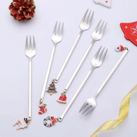 Tenedor copetín plateado Christmas - Por unidad