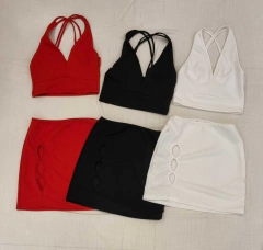 Conjunto Liberty Top Y Mini De Crepe Marroquein Art 7000 - amaika