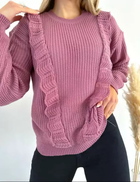 Sweater Denver Tejido liso con detalle de voladito al crochet. Art: 9615