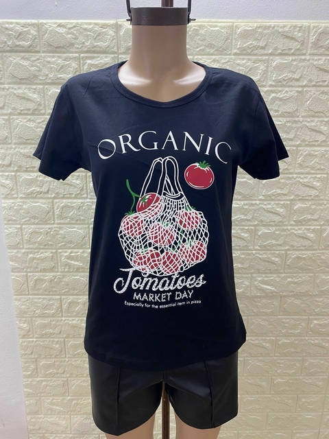 Remera algodón peinado organic tomatoes con tachitas. Art: 1778