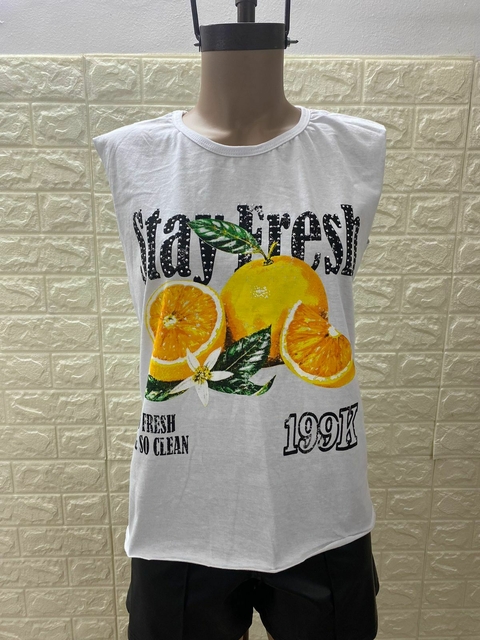 Remera de Algodón peinado sin mangas Stay Fresh con tachitas. Art: 1798