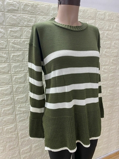 Sweater tejido rayado con abertura a los costados. Art: 9694 - tienda online