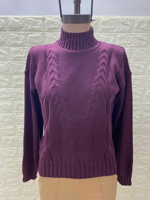 Sweater media polera tejido trenzado. Art: 9728