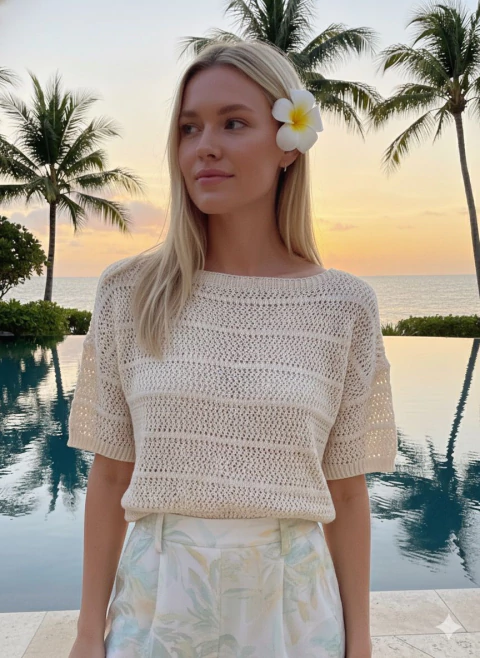 Remera de punto calado manga corta. Art: 3790