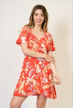 Vestido Yalis De Fibrana Poplin Estampada con recorte en el busto y lazo en la espalda semi descubierta Art 7085