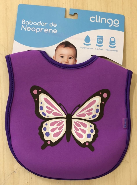 Babador Neoprene Com Bolso Coletor de Migalhas Borboleta