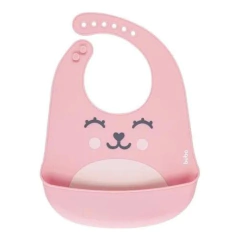 babador de silicone rosa com pega migalhas mais de 6 meses bebê marca buba